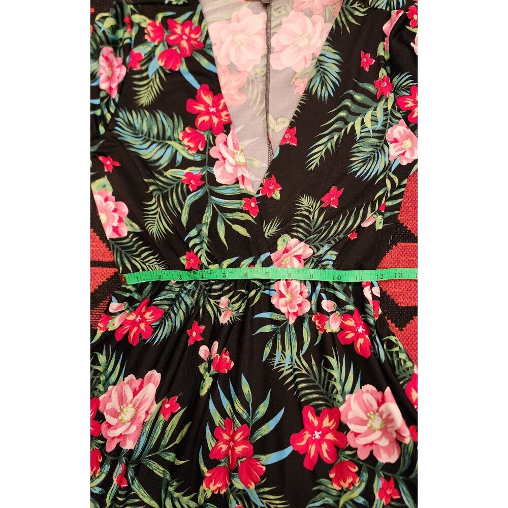 Ups and Downs Women's Floral Dress V-Neck Black Pink,Red, Green Flowers - Sz M - Picture 9 of 16